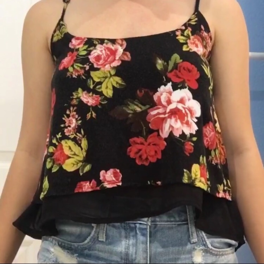 a floral sleeveless crop top